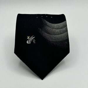 Vintage Don Loper Beverly Hills Logo Tie Necktie Black and Silver 57" x 4"